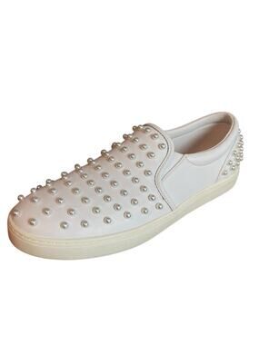 Stuart Weitzman Goldie Faux Pearl Embellished Slip-on Sneakers Shoes Women's 8B